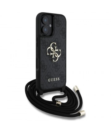 Guess 4G Big Logo Cord Stap Crossbody Case for iPhone 16 Plus Black