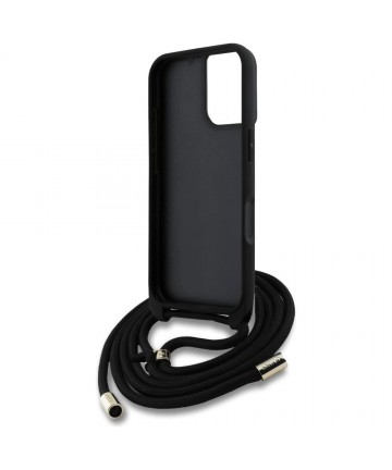 Guess 4G Big Logo Cord Stap Crossbody Case for iPhone 16 Plus Black