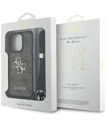 Guess 4G Big Logo Cord Stap Crossbody Case for iPhone 16 Pro Brown