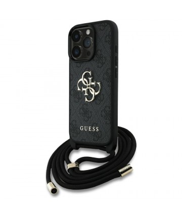 Guess 4G Big Logo Cord Stap Crossbody Case for iPhone 16 Pro Black