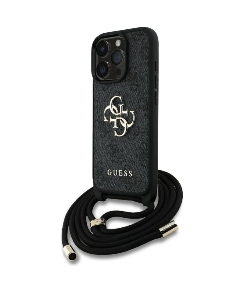 Guess 4G Big Logo Cord Stap Crossbody Case for iPhone 16 Pro Black