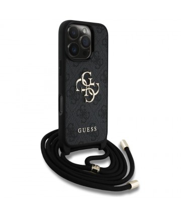 Guess 4G Big Logo Cord Stap Crossbody Case for iPhone 16 Pro Black