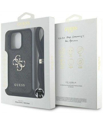 Guess 4G Big Logo Cord Stap Crossbody Case for iPhone 16 Pro Black