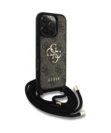 Guess 4G Big Logo Cord Stap Crossbody Case for iPhone 16 Pro Max Brown