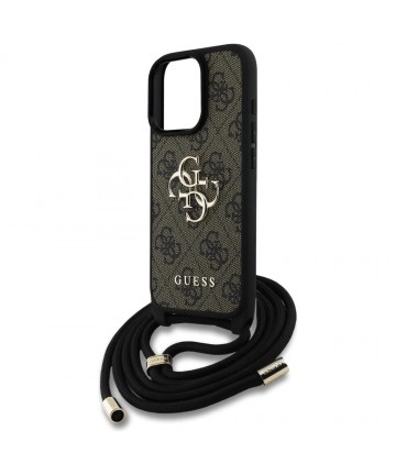 Guess 4G Big Logo Cord Stap Crossbody Case for iPhone 16 Pro Max Brown