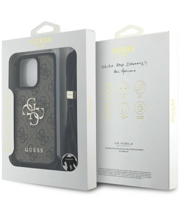 Guess 4G Big Logo Cord Stap Crossbody Case for iPhone 16 Pro Max Brown