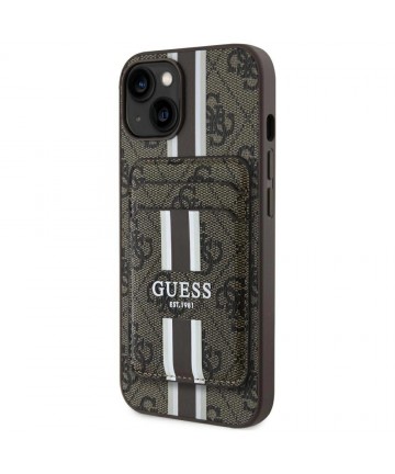 Guess 4G Stripes case with Magsafe wallet for iPhone 15 brown