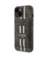 Guess 4G Stripes case with Magsafe wallet for iPhone 15 brown