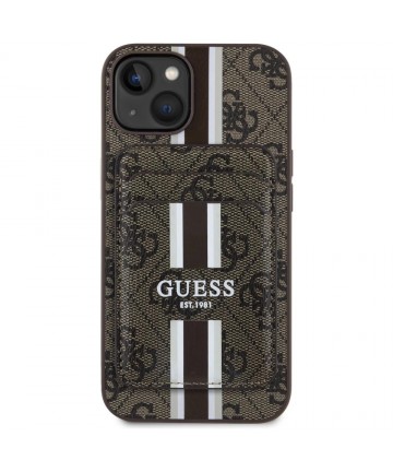 Guess 4G Stripes case with Magsafe wallet for iPhone 15 brown