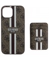 Guess 4G Stripes case with Magsafe wallet for iPhone 15 brown