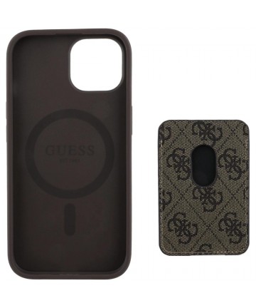Guess 4G Stripes case with Magsafe wallet for iPhone 15 brown
