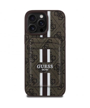 Guess 4G Stripes case with Magsafe wallet for iPhone 16 Pro Max brown