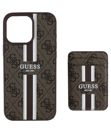 Guess 4G Stripes case with Magsafe wallet for iPhone 16 Pro Max brown