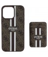 Guess 4G Stripes case with Magsafe wallet for iPhone 16 Pro Max brown