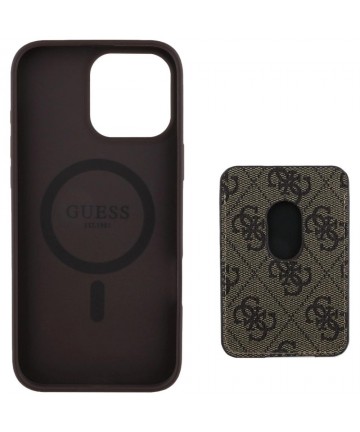 Guess 4G Stripes case with Magsafe wallet for iPhone 16 Pro Max brown