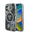 Guess Glitter Flowers Triangle Buttons MagSafe case for iPhone 16 black