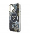 Guess Glitter Flowers Triangle Buttons MagSafe case for iPhone 16 black