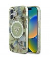 Guess Glitter Flowers Triangle Buttons MagSafe case for iPhone 16 green