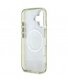 Guess Glitter Flowers Triangle Buttons MagSafe case for iPhone 16 green