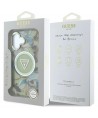 Guess Glitter Flowers Triangle Buttons MagSafe case for iPhone 16 green