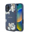 Guess Grained Printed Flower Pattern MagSafe case for iPhone 16 blue