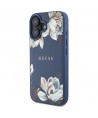 Guess Grained Printed Flower Pattern MagSafe case for iPhone 16 blue