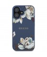 Guess Grained Printed Flower Pattern MagSafe case for iPhone 16 blue