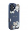 Guess Grained Printed Flower Pattern MagSafe case for iPhone 16 blue