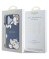 Guess Grained Printed Flower Pattern MagSafe case for iPhone 16 blue