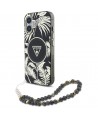 Guess Palm Trees Triangle Pearl Strap MagSafe case for iPhone 16 black