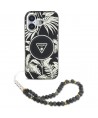 Guess Palm Trees Triangle Pearl Strap MagSafe case for iPhone 16 black