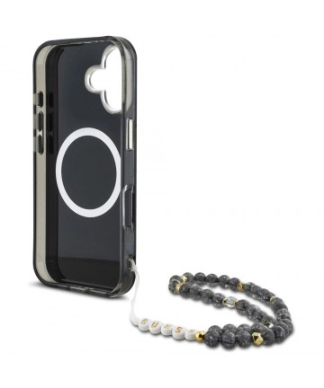 Guess Palm Trees Triangle Pearl Strap MagSafe case for iPhone 16 black