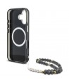 Guess Palm Trees Triangle Pearl Strap MagSafe case for iPhone 16 black