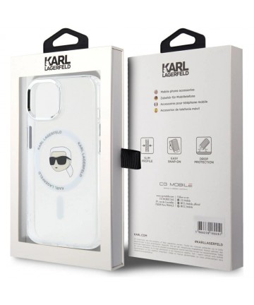 Karl Lagerfeld IML Metal Karl Head MagSafe Case for iPhone 15 White