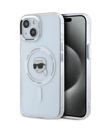 Karl Lagerfeld IML Metal Karl Head MagSafe Case for iPhone 15 Plus White