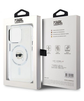 Karl Lagerfeld IML Metal Karl Head MagSafe Case for iPhone 15 Pro White