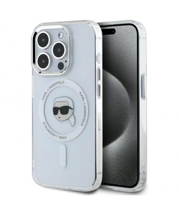 Karl Lagerfeld IML Metal Karl Head MagSafe Case for iPhone 15 Pro Max White