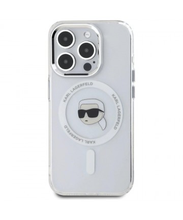 Karl Lagerfeld IML Metal Karl Head MagSafe Case for iPhone 15 Pro Max White