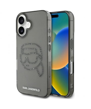 Karl Lagerfeld IML Rhinestones Karl Head Case for iPhone 16 Black
