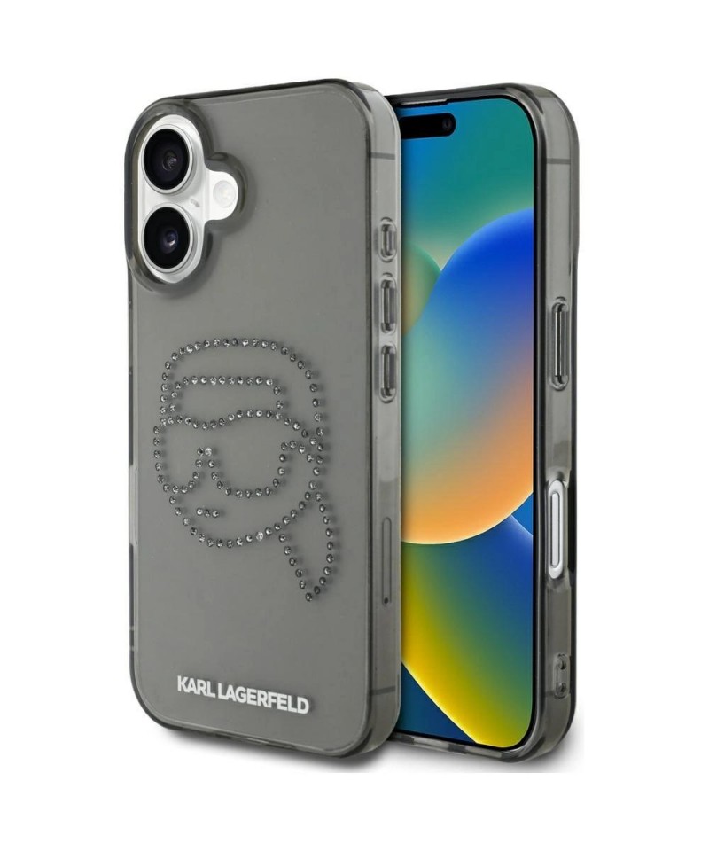 Karl Lagerfeld IML Rhinestones Karl Head Case for iPhone 16 Black