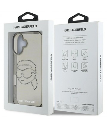 Karl Lagerfeld IML Rhinestones Karl Head Case for iPhone 16 Black