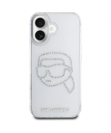 Karl Lagerfeld IML Rhinestones Karl Head Case for iPhone 16 Clear