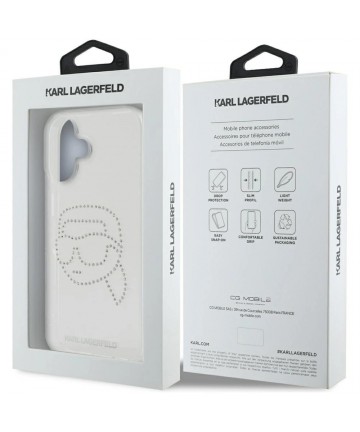 Karl Lagerfeld IML Rhinestones Karl Head Case for iPhone 16 Clear