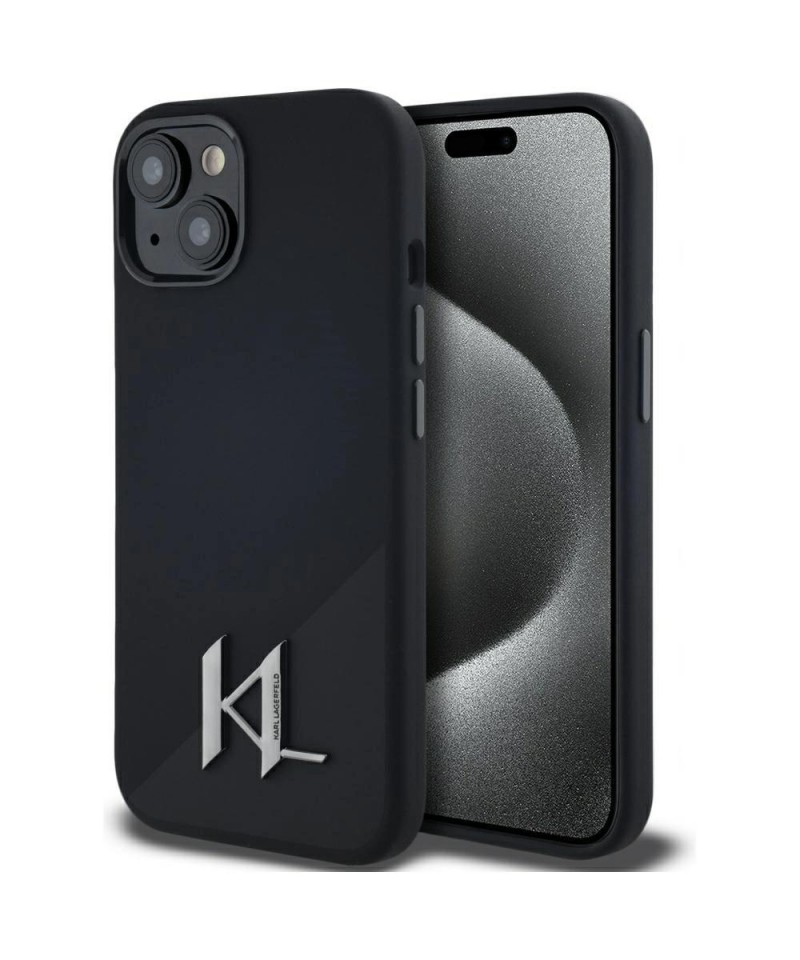 Karl Lagerfeld Silicone Shadow Metal Initial MagSafe Case for iPhone 15 Black