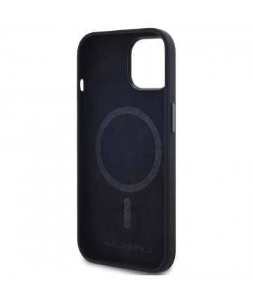 Karl Lagerfeld Silicone Shadow Metal Initial MagSafe Case for iPhone 15 Black