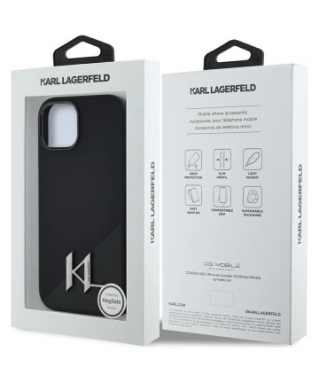 Karl Lagerfeld Silicone Shadow Metal Initial MagSafe Case for iPhone 15 Black