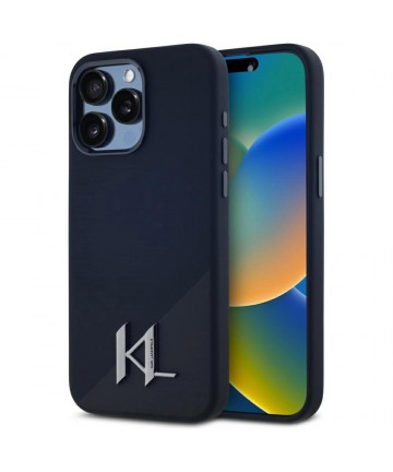 Karl Lagerfeld Silicone Shadow Metal Initial MagSafe Case for iPhone 15 Pro Black