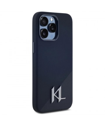 Karl Lagerfeld Silicone Shadow Metal Initial MagSafe Case for iPhone 15 Pro Black