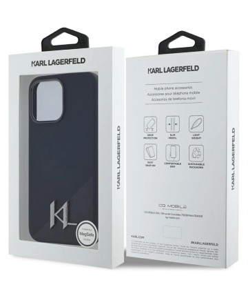 Karl Lagerfeld Silicone Shadow Metal Initial MagSafe Case for iPhone 15 Pro Black