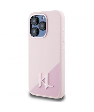 Karl Lagerfeld Silicone Shadow Metal Initial MagSafe Case for iPhone 15 Pro Max Pink